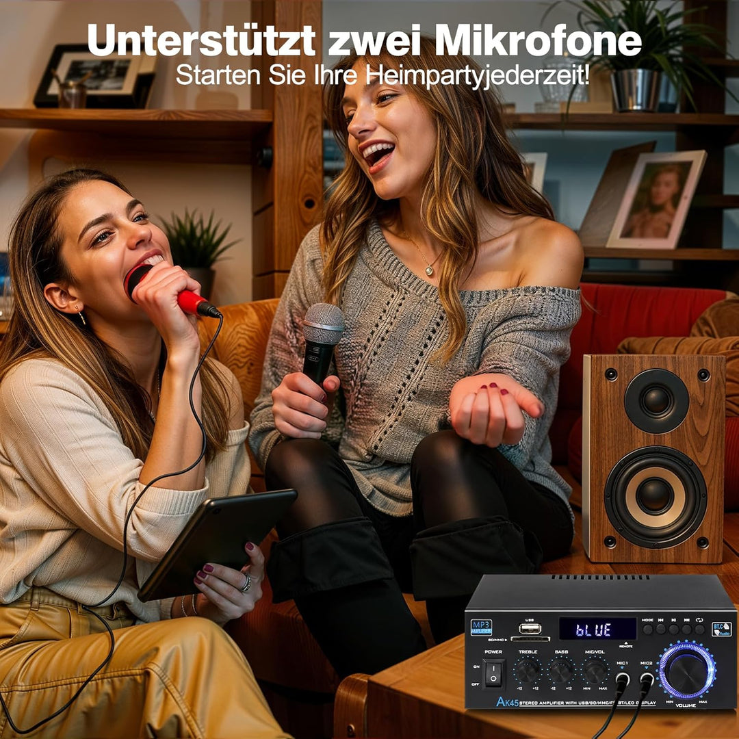 HiFi-Verstärker WOOPKER Mini Verstärker, 500W,2 Kanäle Bluetooth Verstärker HiFi Stereo w/UKW-Radio,