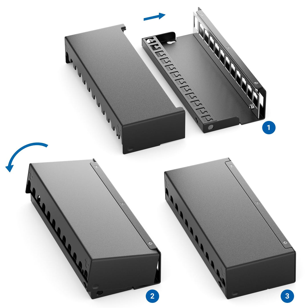 deleyCON 12 Port CAT7 Patchpanel Set mit 12x CAT.7 RJ45 Keystone Jack Modul STP 10 Gbit/s - Verteile