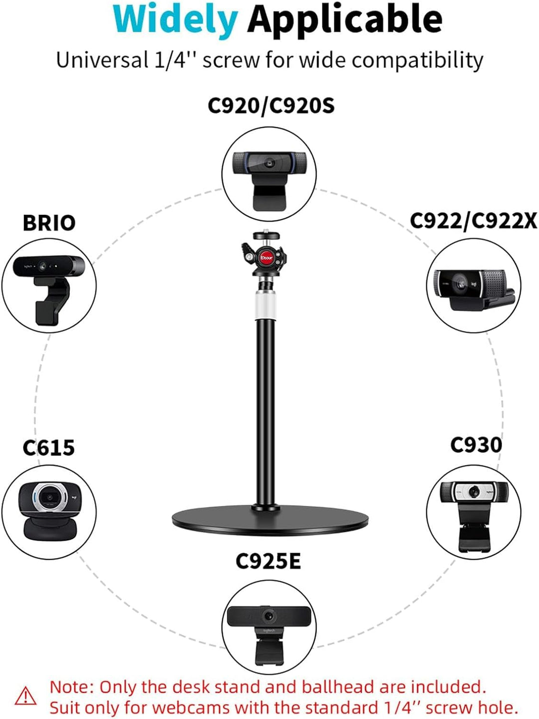 Webcam Ständer Schreibtisch Ständer 360° Kugelkopf Webcam Stativ für Logitech C922 C930e C920 C615 C
