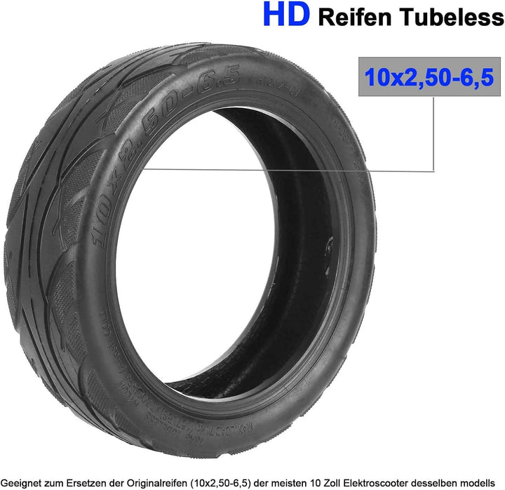 10x2,50-6,5 E Scooter Reifen Tubeless für ODYS Neo E100 Elektroroller 10 Zoll Ersatzreifen Schlauchl