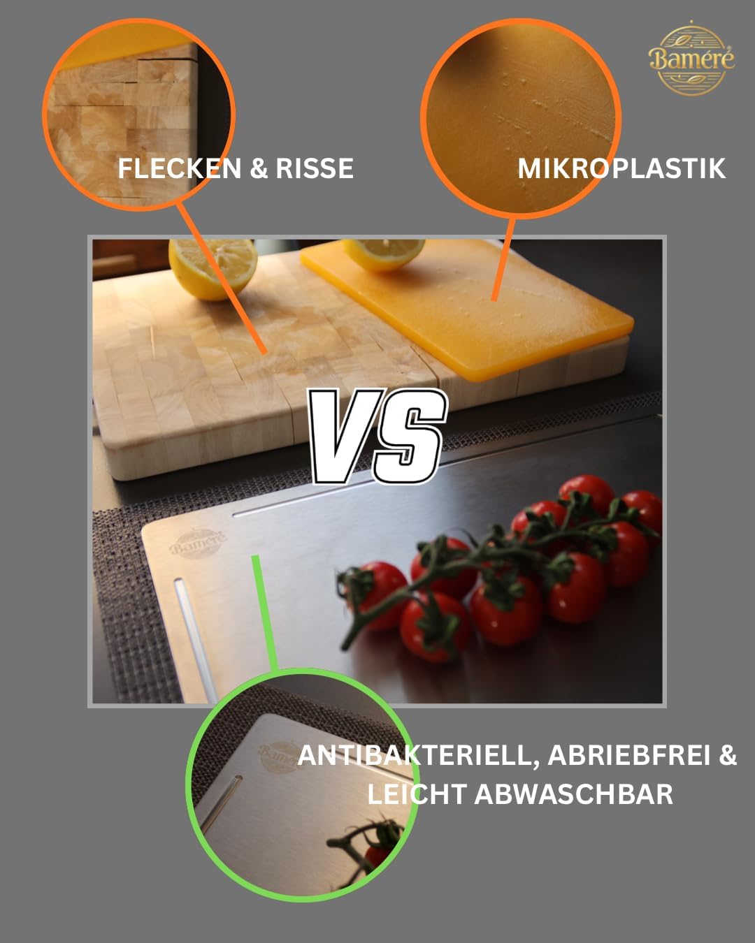 Baméré Titan-Schneidebrett, 100% reines Titan, antibakteriell, geruchsneutral, spülmaschinenfest, le
