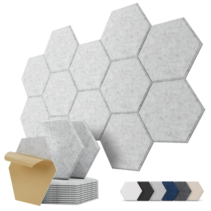 Hexagon Akustikplatten Selbstklebend, 12 Stück Hohe Dichte Schallabsorber Wand für Decken-/Tür-/Wand