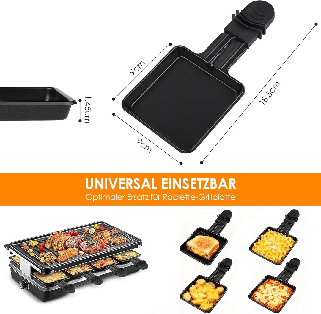 8 Stück Pfännchen für Raclette, Antihaftbeschichtet Grill Pfännchen, Viereckig Mini Raclette für Rac