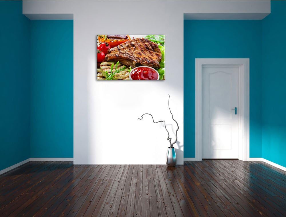 Gegrilltes Steak Format: 100x70 auf Leinwand, XXL riesige Bilder fertig gerahmt mit Keilrahmen, Kuns