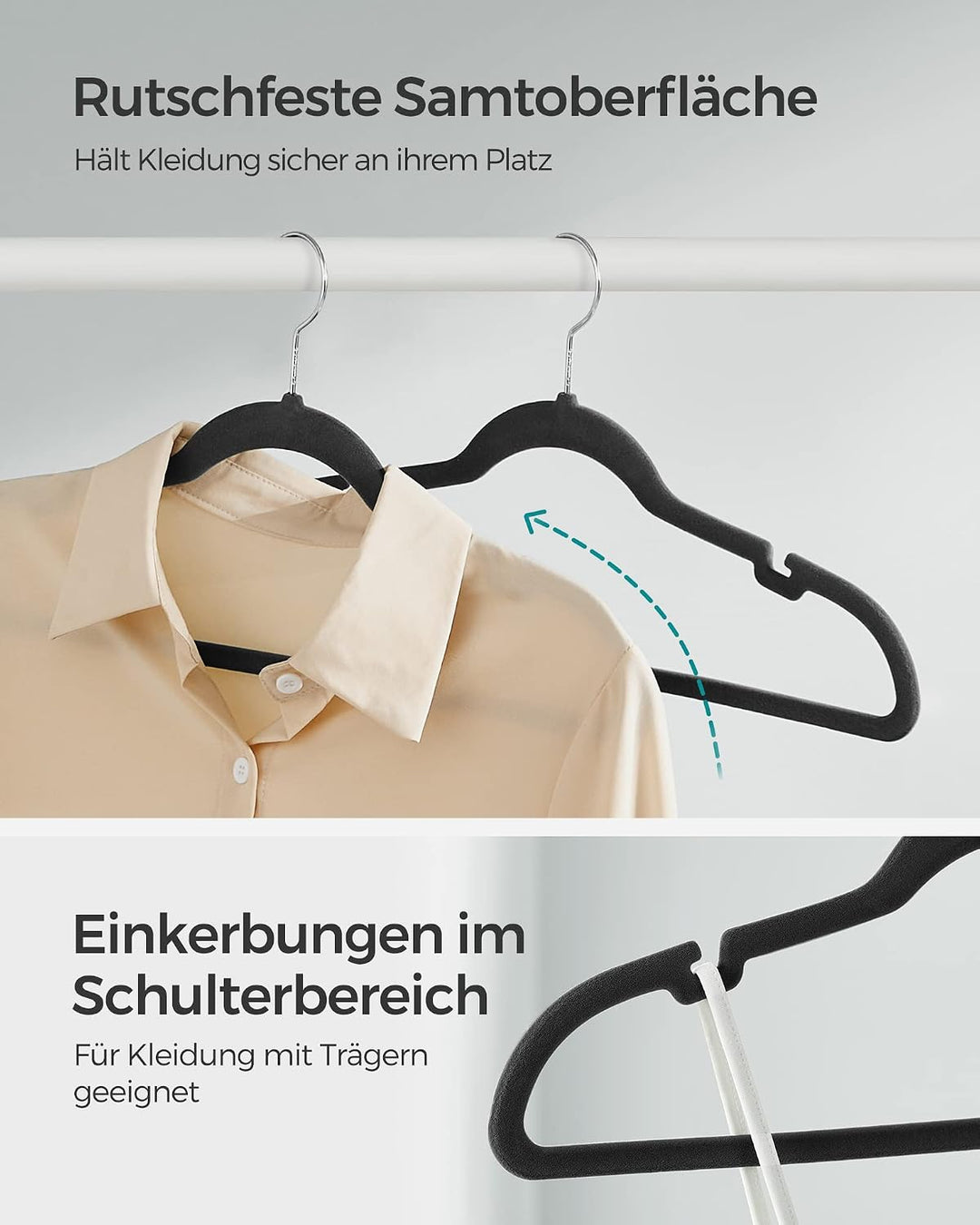 SONGMICS Kleiderbügel Samt, 100er Set, Bügel, rutschfest, mit Einkerbungen im Schulterbereich, Steg