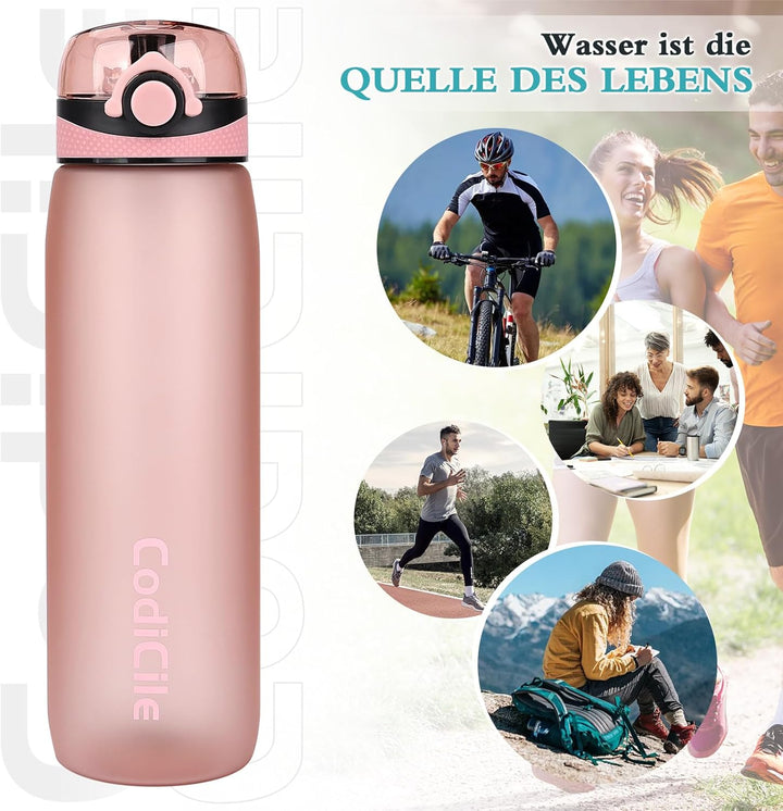 CodiCile Trinkflasche 1L, Wasserflasche 1L BPA-Frei, Auslaufsichere 1 Liter Trinkflasche, Tritan Spo