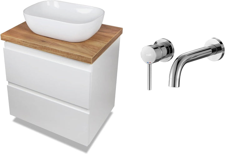 VBChome Badmöbel 60 cm Weiss Aufsatzwaschbecken mit Armatur 60x42 cm Aufsatzwaschtisch mit Waschbeck