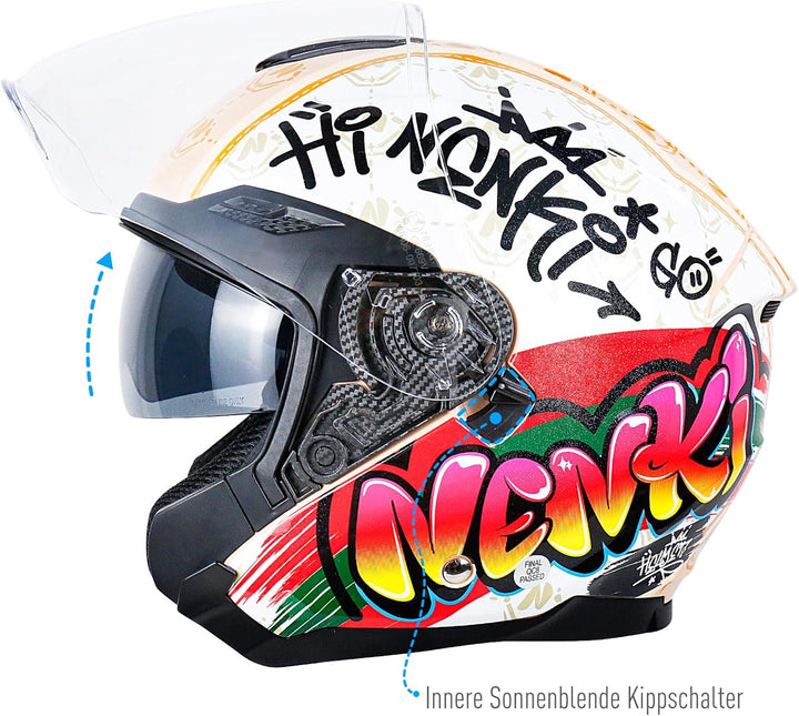 NENKI Jethelme Halbhelme Rollerhelm Sturzhelm Chopper Helm,Motorradhelm ECE 22.06 mit Doppelvisier S