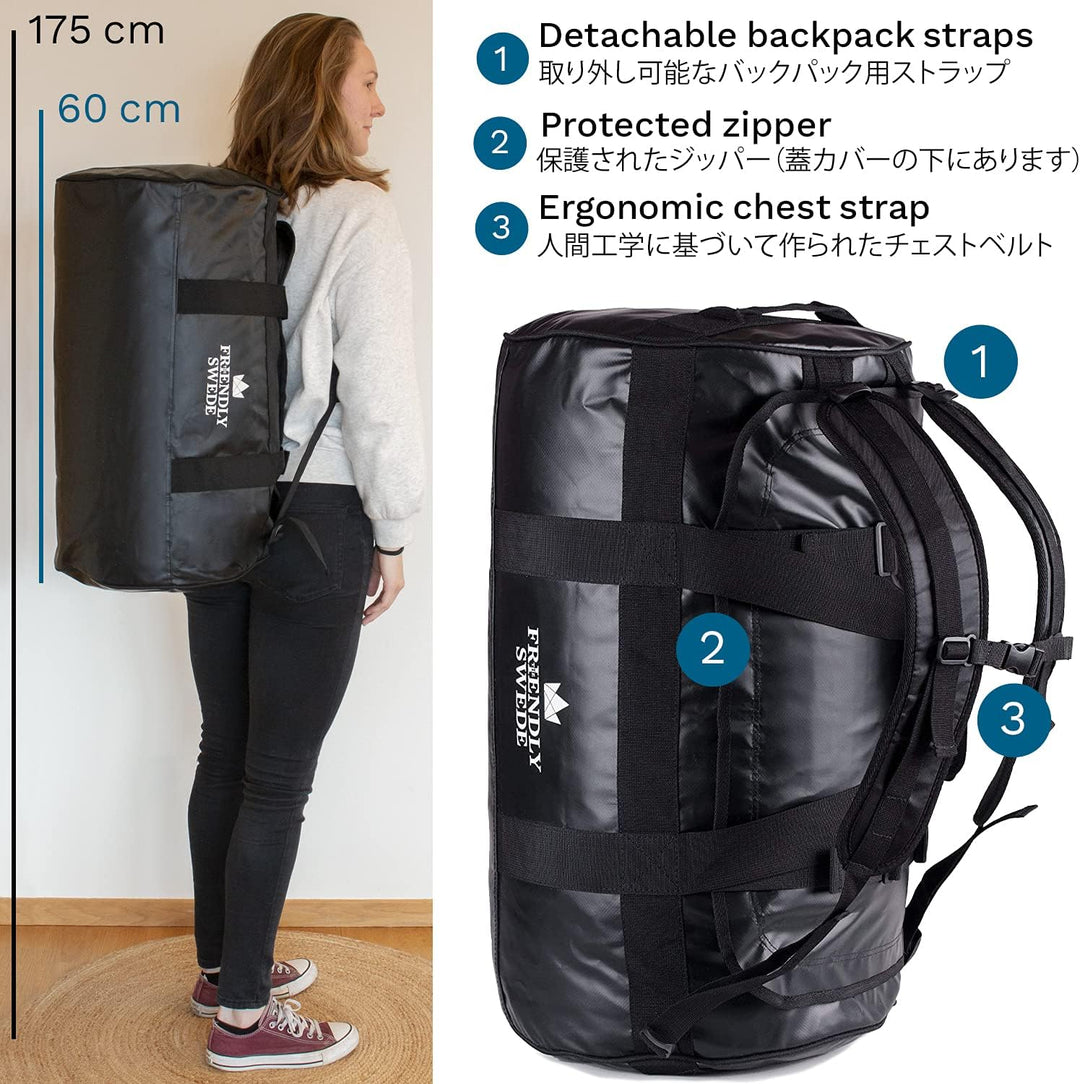 The Friendly Swede Wasserfeste Reisetasche Duffle Bag Rucksack - 30L / 60L / 90L - Seesack, Sporttas