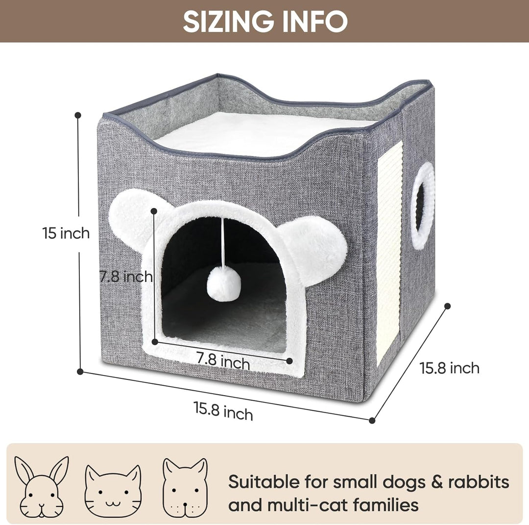 Katzenbetten für Indoor Katzen, Faltbares Katzenhaus, Katzenhöhle 2 Schicht Würfel Grosser Raum Katz
