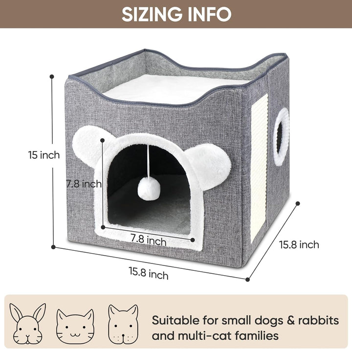 Katzenbetten für Indoor Katzen, Faltbares Katzenhaus, Katzenhöhle 2 Schicht Würfel Grosser Raum Katz