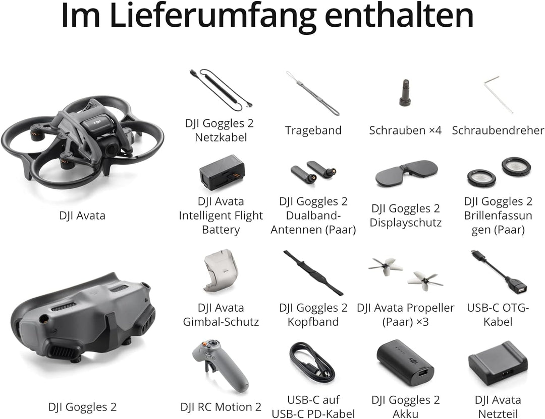 DJI Avata Pro-View Combo – Drohne UAV Quadrokopter mit stabilisiertem 4K-Video, Sichtfeld von 155° A