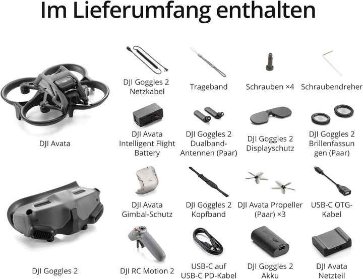 DJI Avata Pro-View Combo – Drohne UAV Quadrokopter mit stabilisiertem 4K-Video, Sichtfeld von 155° A