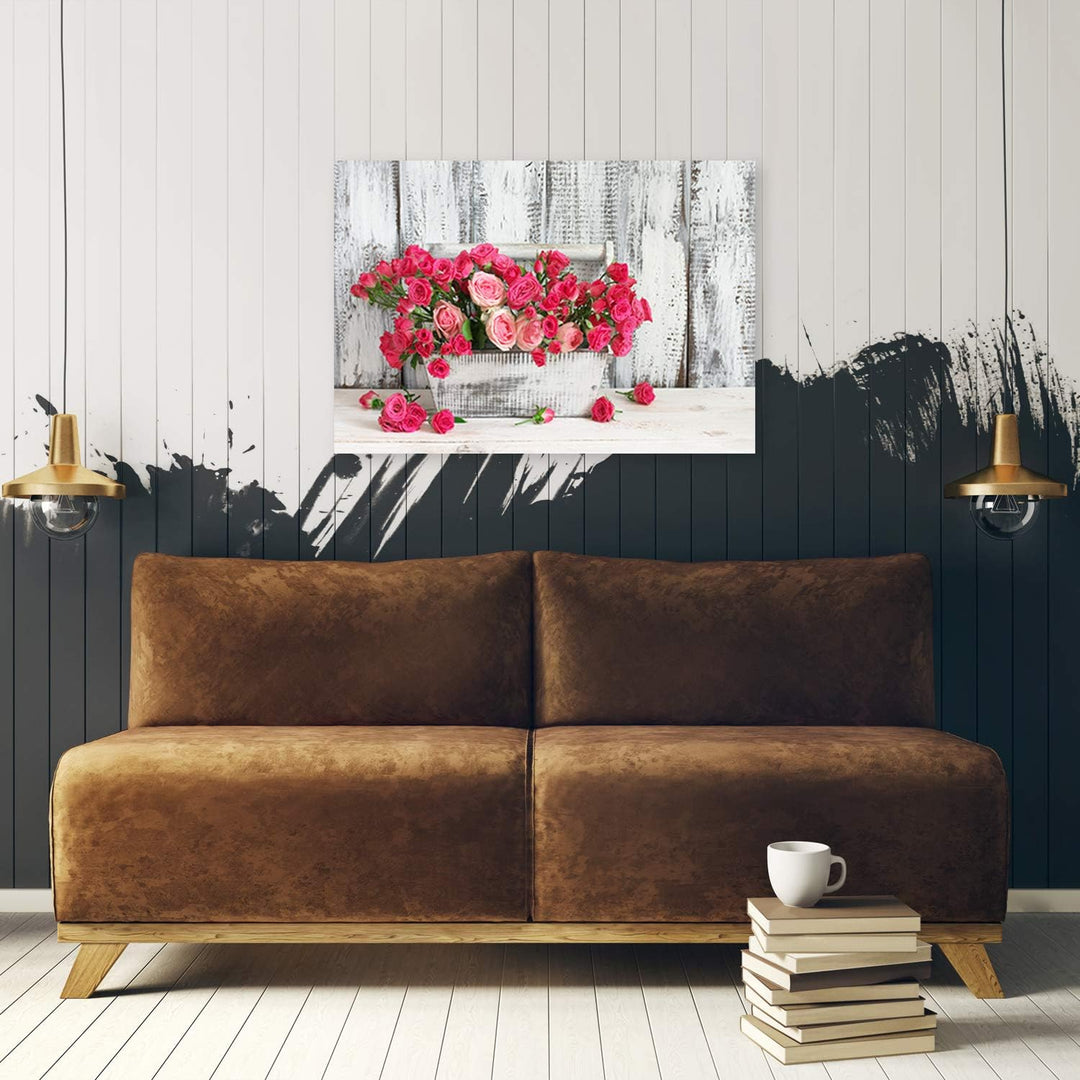 Feeby Leinwandbild Rosen Bild Kunstdruck rustikal Rosa 70x50 cm M14326 70x50 cm, M14326 70x50 cm