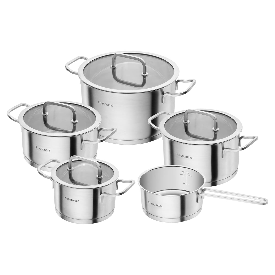 HENCKELS by ZWILLING Pulse Kochtopfset 5-tlg,Glasdeckel, 18/10 Edelstahl, für alle Herdarten inkl. I