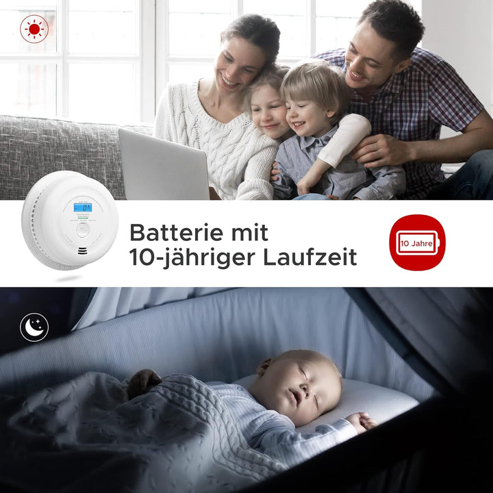 X-Sense Rauch- und Kohlenmonoxid Melder mit LCD-Anzeige, Batterie mit 10 Jahre Lebenszeit, doppelsen