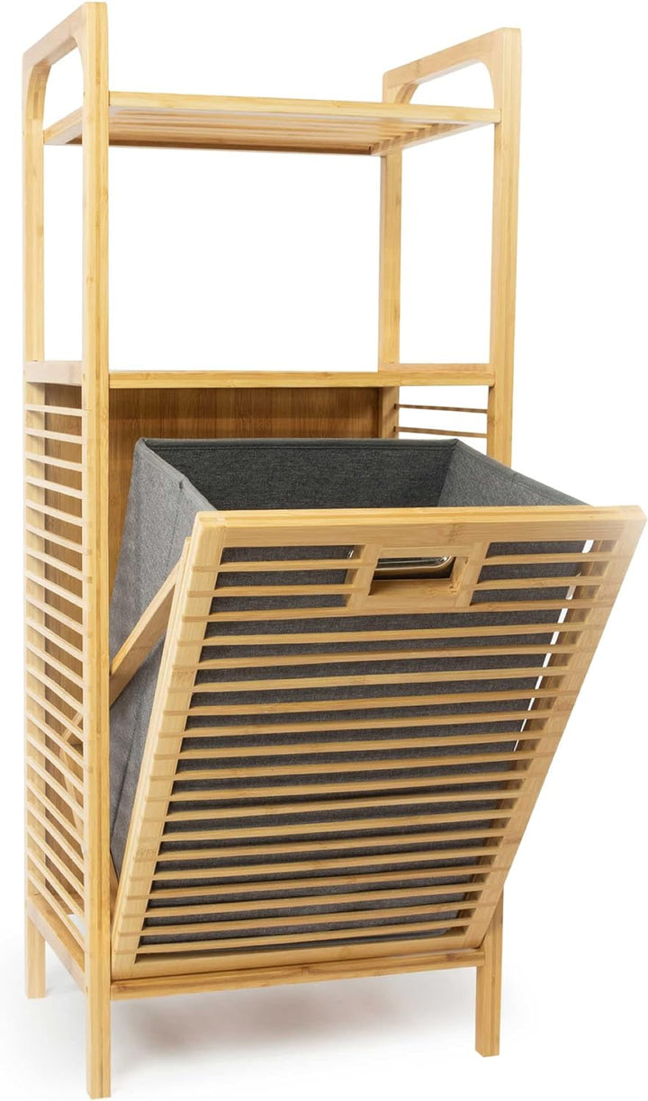 osoltus Edge Wäschesortierer - Bambus Bad-Regal mit ausklappbarem Wäschekorb - Wäsche-Schrank - Bad-