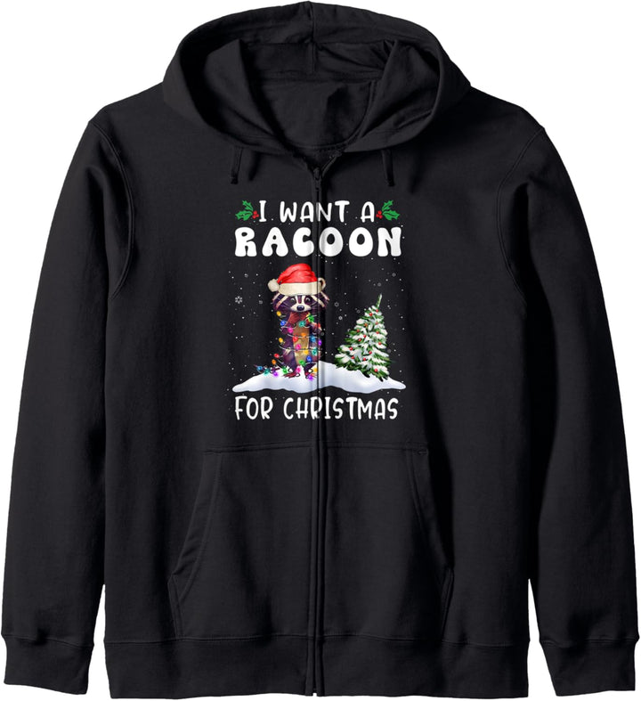 I Want A Racoon For Christmas Santa Hat Funny Xmas Kapuzenjacke