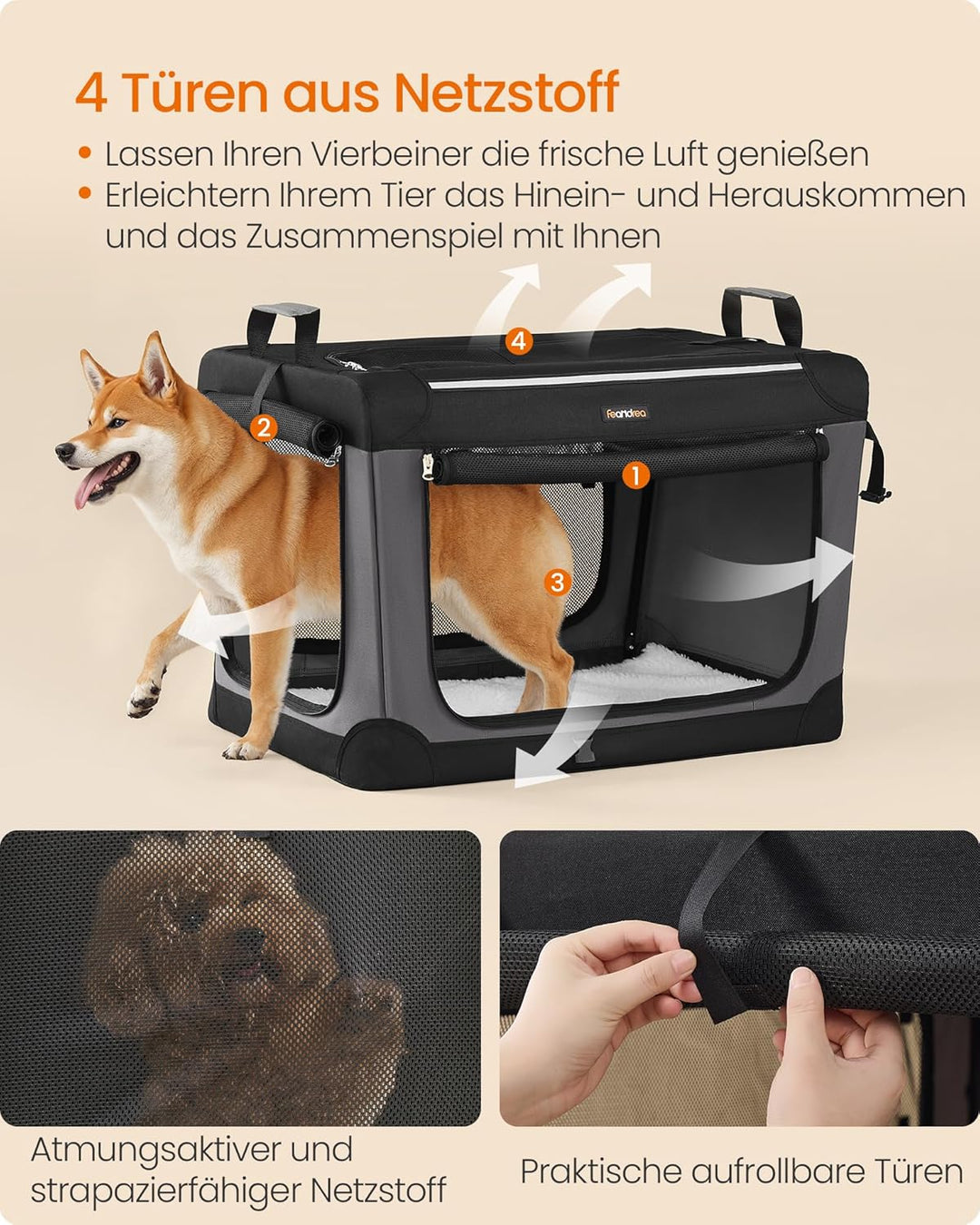 Feandrea Hundebox faltbar, 76,2 cm Transportbox für mittelgrosse Hunde, Hundetasche, Oxford-Gewebe,