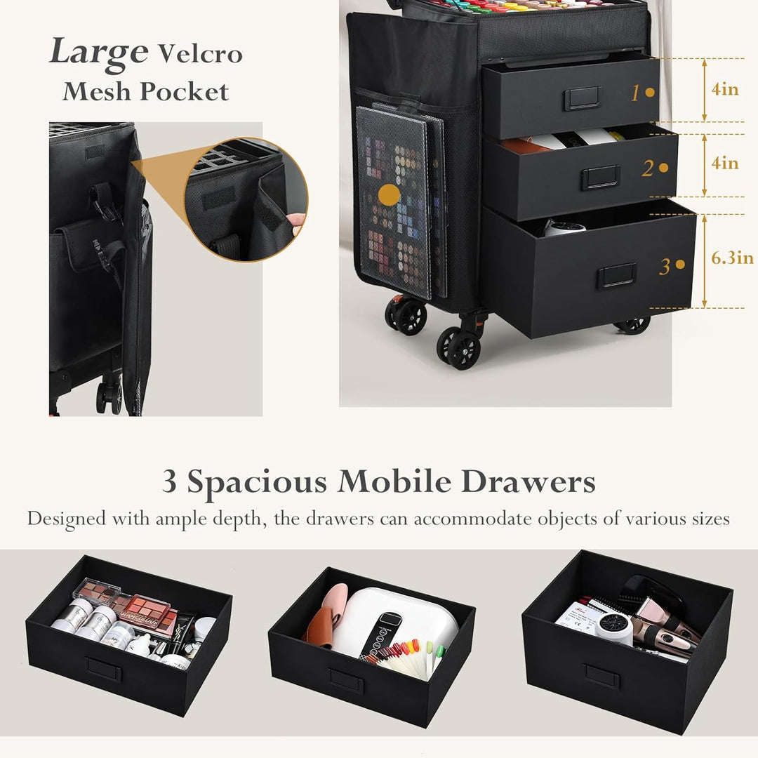 Kosmetikkoffer Make up 4 in 1 Friseurkoffer Nagelkoffer mit 3 Schubladen Beauty Case Koffer mit Roll