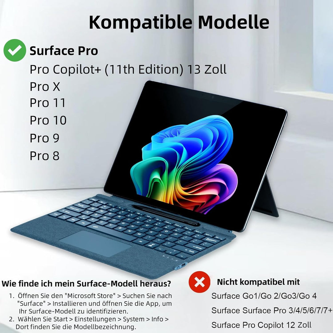QWERTZ Deutsches Layout Tastatur für Microsoft Surface Pro 13" Copilot+ PC(11th Edition) / Pro 11/10