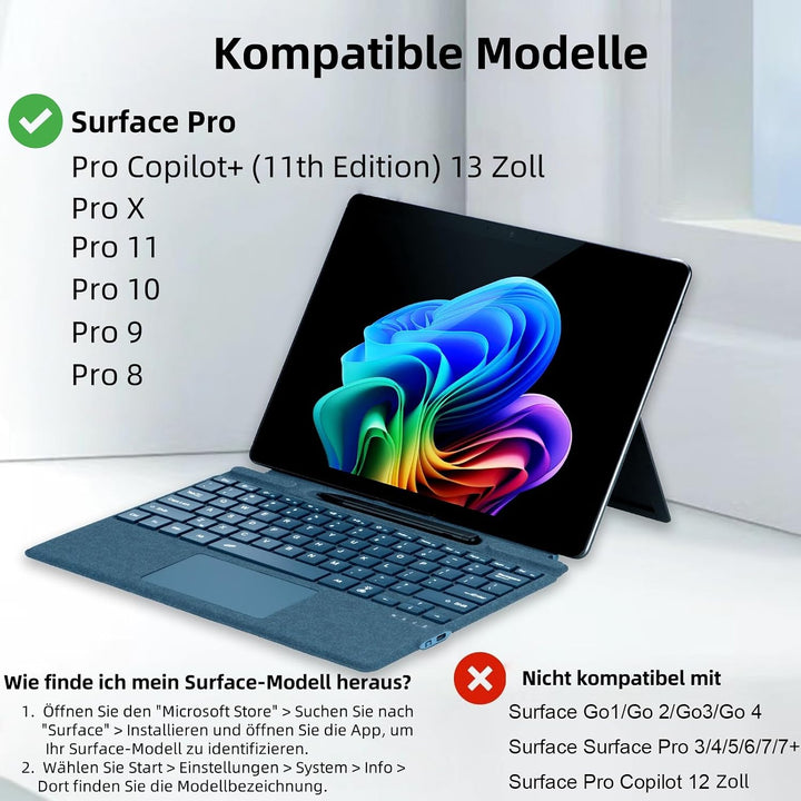 QWERTZ Deutsches Layout Tastatur für Microsoft Surface Pro 13" Copilot+ PC(11th Edition) / Pro 11/10