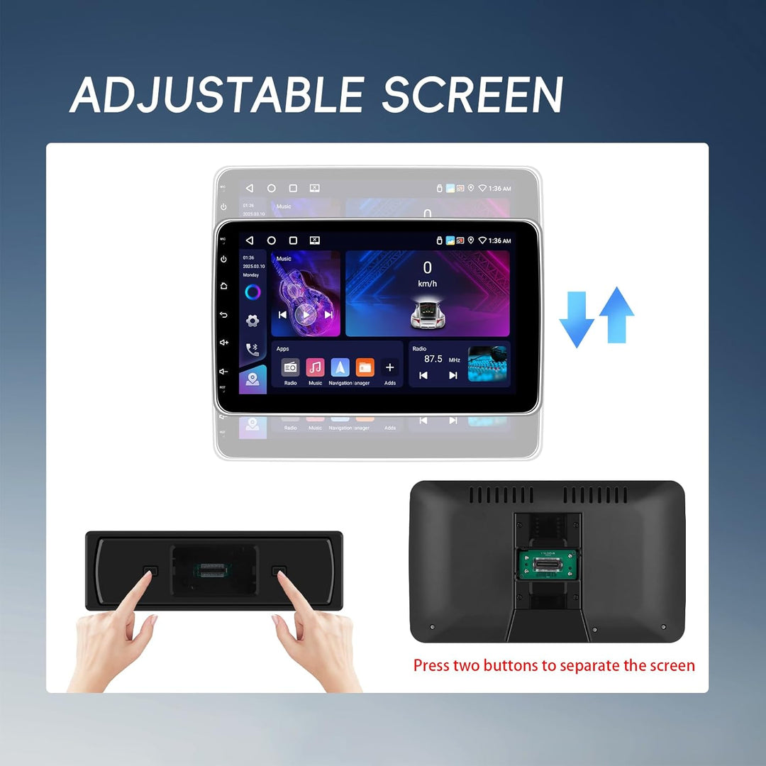 Rimoody 4G+64G 10 Zoll Android Autoradio 1 Din mit Bildschirm Drehen Wireless Carplay Android Auto N