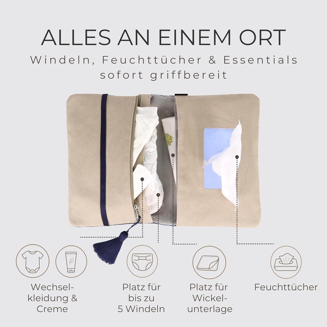 Karolini® Windeltasche Organizer Dunkelblau für unterwegs – kompakte Wickeltasche aus Cord (Bio Baum