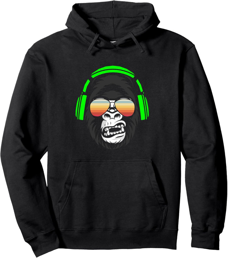 Affe Monkey mit DJ Kopfhörer und Sonnenbrille Pullover Hoodie
