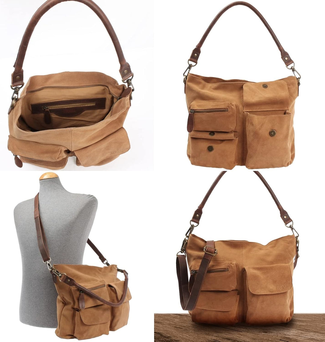 LECONI Schultertasche Ledertasche für Damen echtes Leder Natur grosser Shopper Lederhandtasche für D