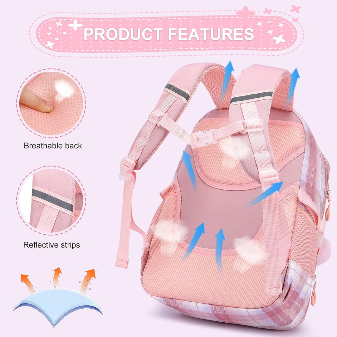 KEBEIXUAN Schulrucksack Mädchen, 25L Rucksack Kinder mit Brustgurt, Leichter Schultasche für Grundsc