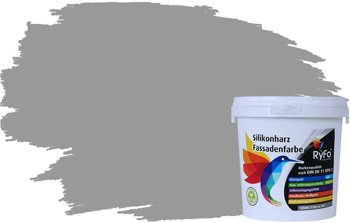 RyFo Colors Silikonharz Fassadenfarbe Lotuseffekt Trend Elefantengrau 1l - bunte Fassadenfarbe, weit