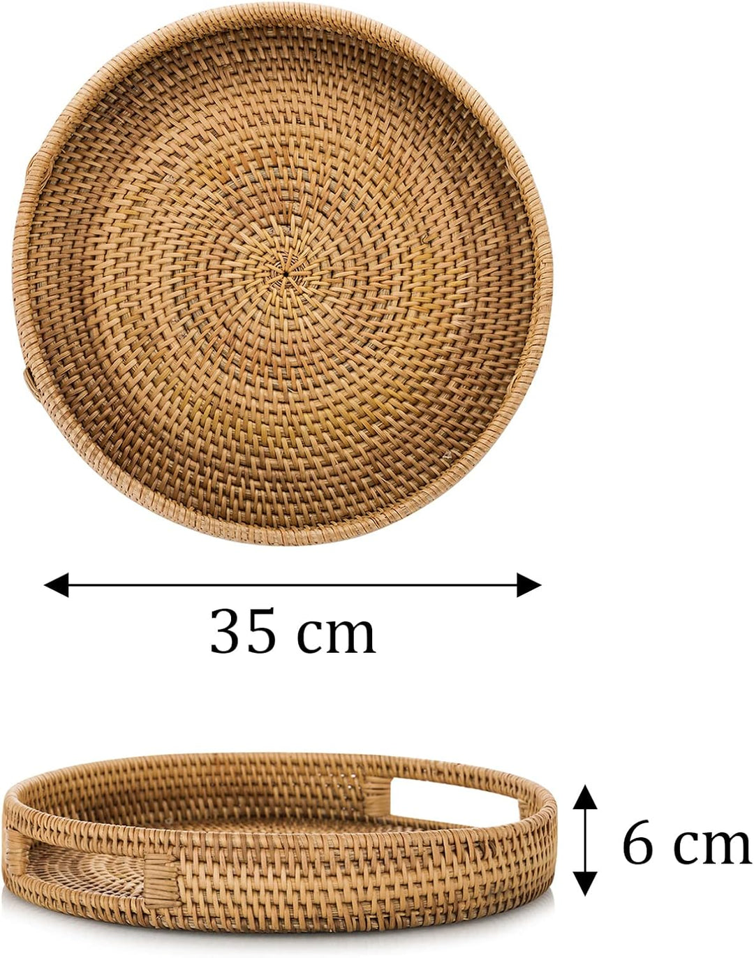 Sziqiqi Rattan Serviertablett mit Griffen 35cm Handgewebtes Wicker-Tablett Rattan-Tablett Rustikales