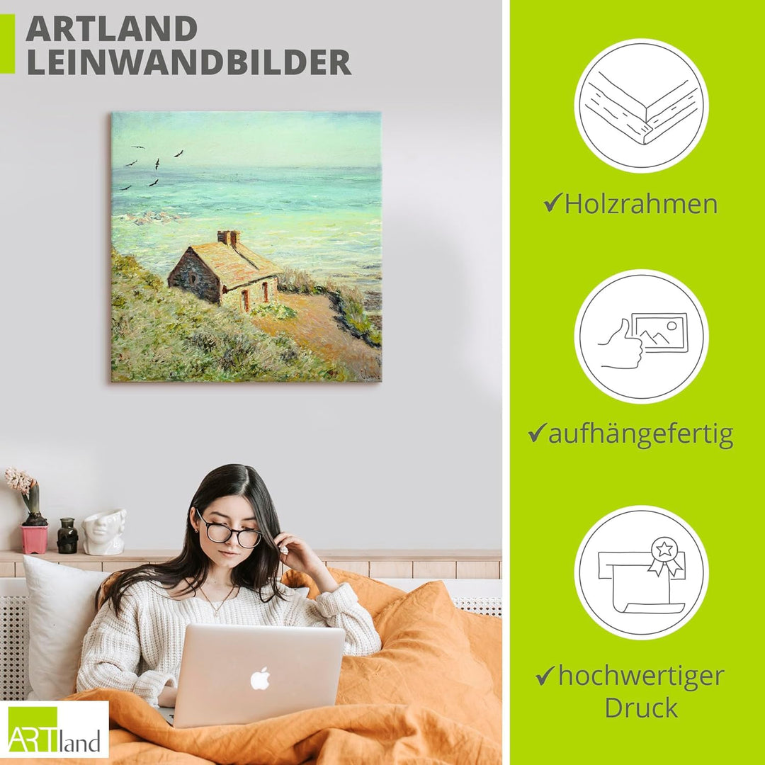 ARTland Leinwandbilder Wandbild Bild auf Leinwand 50x50 cm Wanddeko Haus Landschaft Meer Strand Das