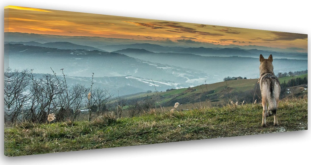 Feeby Bilder Wolf Tier Berge 90x30 cm Wohnzimmer Schlafzimmer Büro Flur Küche Wandbilder Modern Bild