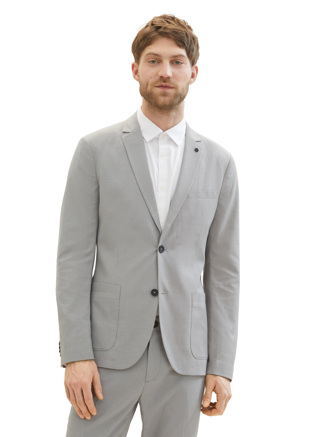 TOM TAILOR Herren Jersey Piqué Sakko mit Stretch 44 35224 - Light Grey White Houndstooth, 44 35224 -