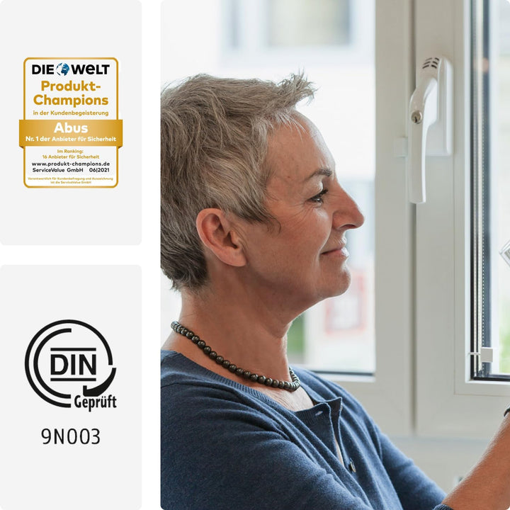 ABUS Abschliessbarer Fenstergriff FG300A AL0145 - Fensterknauf mit Druckzylinder und Alarmfunktion,