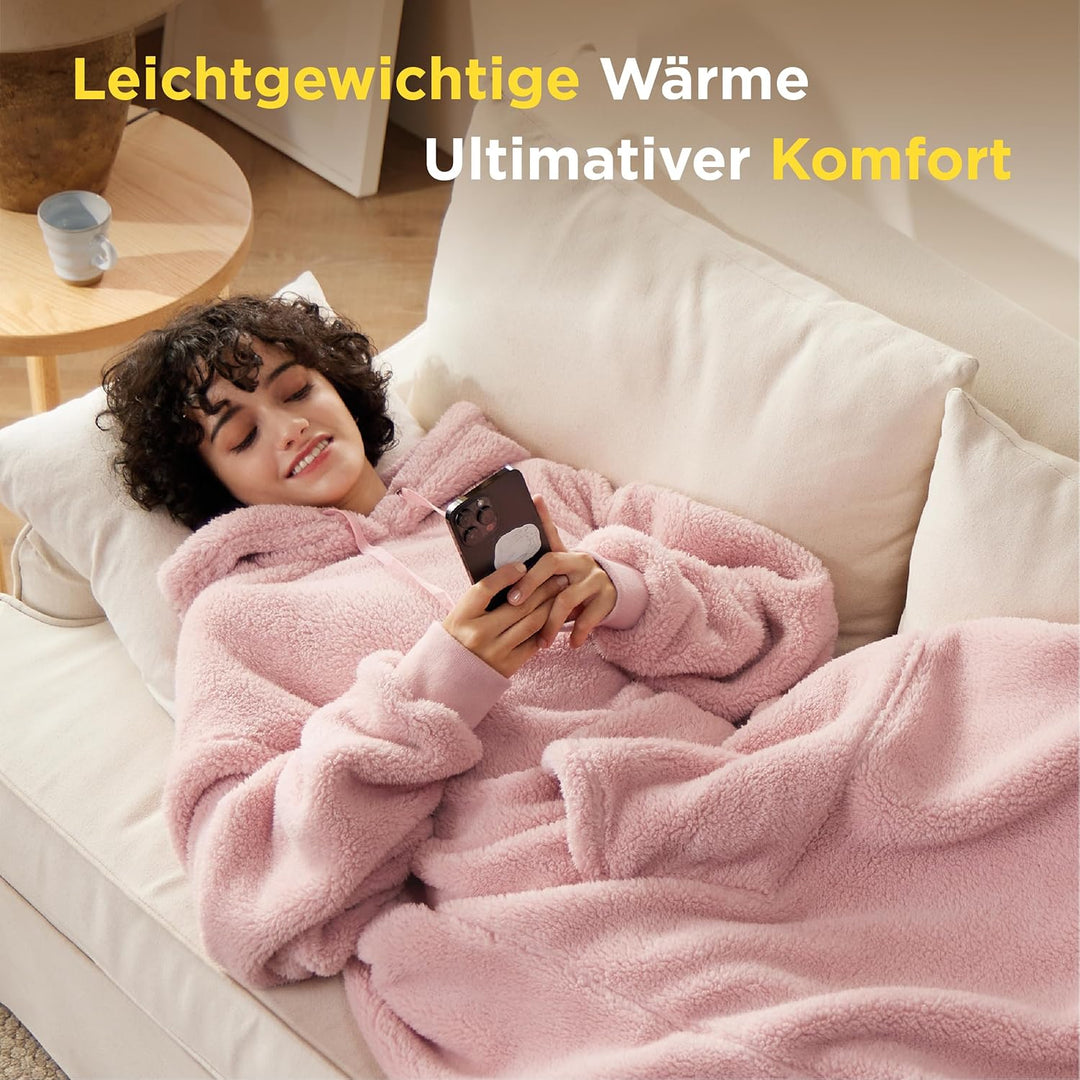 BEDSURE Hoodie Decke mit Ärmeln Kuschelpullover - Tragbare Decke zum Anziehen Erwachsene Rosa, Warm