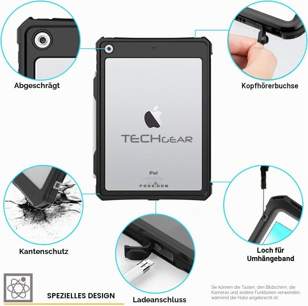 TECHGEAR Wasserdichte Hülle für iPad 10.2 2021/2020/2019 [9. 8. 7. Generation] {Poseidon Case} Schla