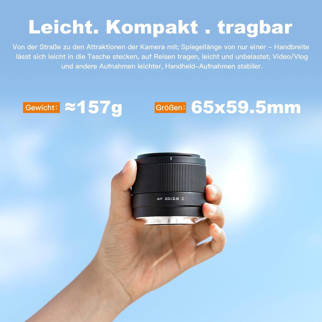 VILTROX 20mm F2.8 F, 20mm F/2.8 Z-Mount Vollformat AF Ultraweitwinkel Autofokus Objektiv für Nikon Z