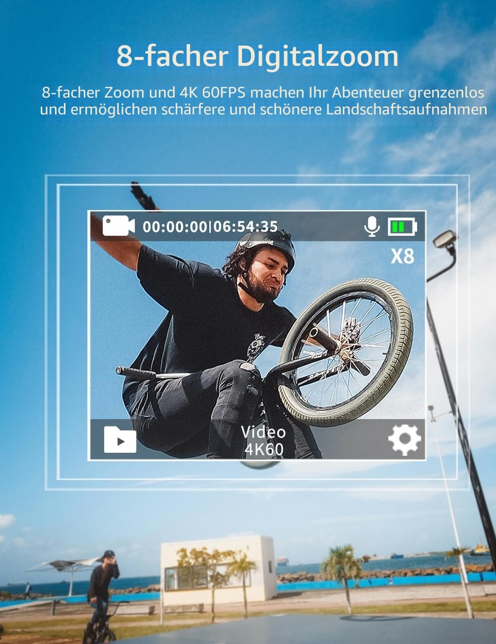 Apexcam M80 4K 60FPS 48MP Action Cam mit 128GB WiFi Karte 40M Ultra HD Unterwasserkamera Wasserdicht