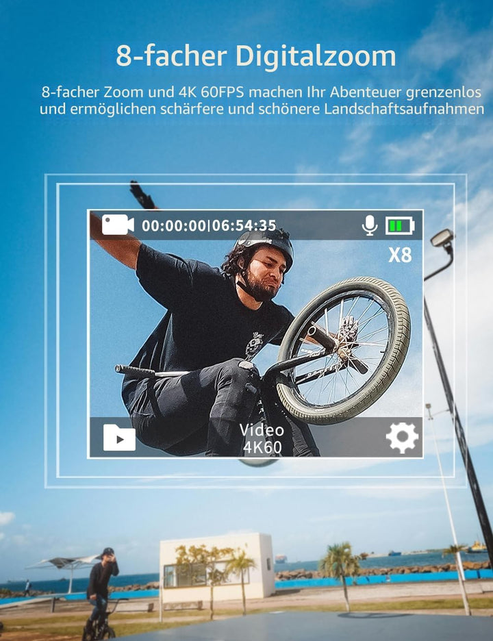 Apexcam M80 4K 60FPS 48MP Action Cam mit 128GB WiFi Karte 40M Ultra HD Unterwasserkamera Wasserdicht