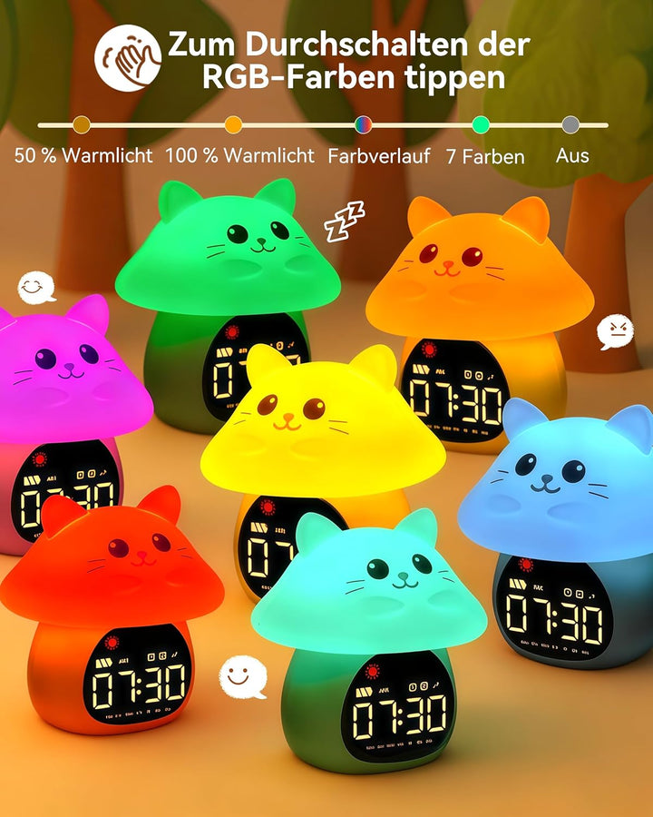 Yiliaw Kinder Schlaflern-Wecker mit Nachtlicht, Ok to Wake Uhr, Doppelalarm, RGB Farben, 6 Wecktöne