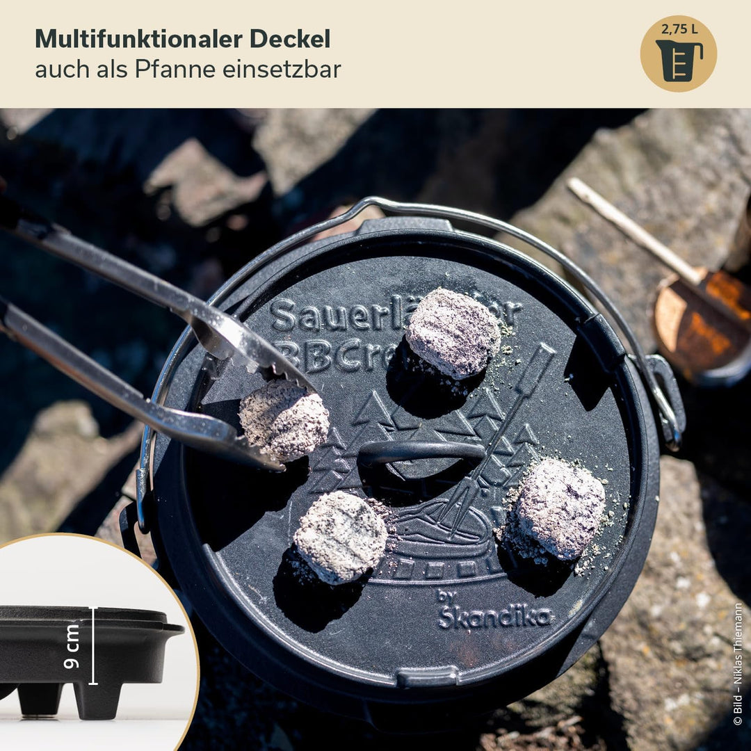 Skandika Dutch Oven der Sauerländer BBCrew 10,25 L | Gusseisen Topf mit Emaillierung inkl. Rezeptbuc
