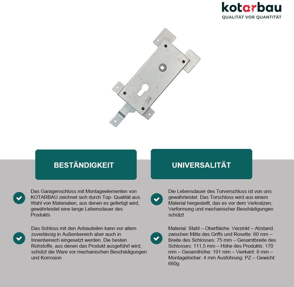 KOTARBAU® Garagenschloss 60 mm Stahl Torschloss Garagentorschloss Profilzylinder für Schwingtore Tor
