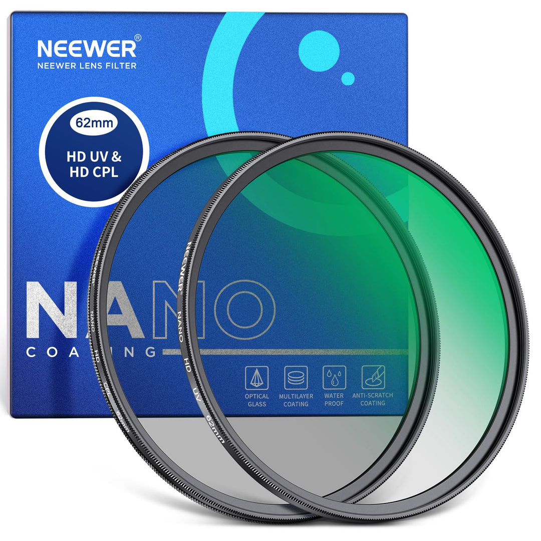 NEEWER 62mm CPL UV Filter Set, Zirkular Polfilter(Polarisationsfilter)/UV Schutz Objektivfilter Set