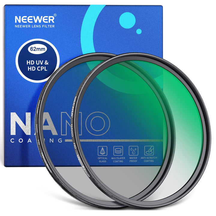 NEEWER 62mm CPL UV Filter Set, Zirkular Polfilter(Polarisationsfilter)/UV Schutz Objektivfilter Set