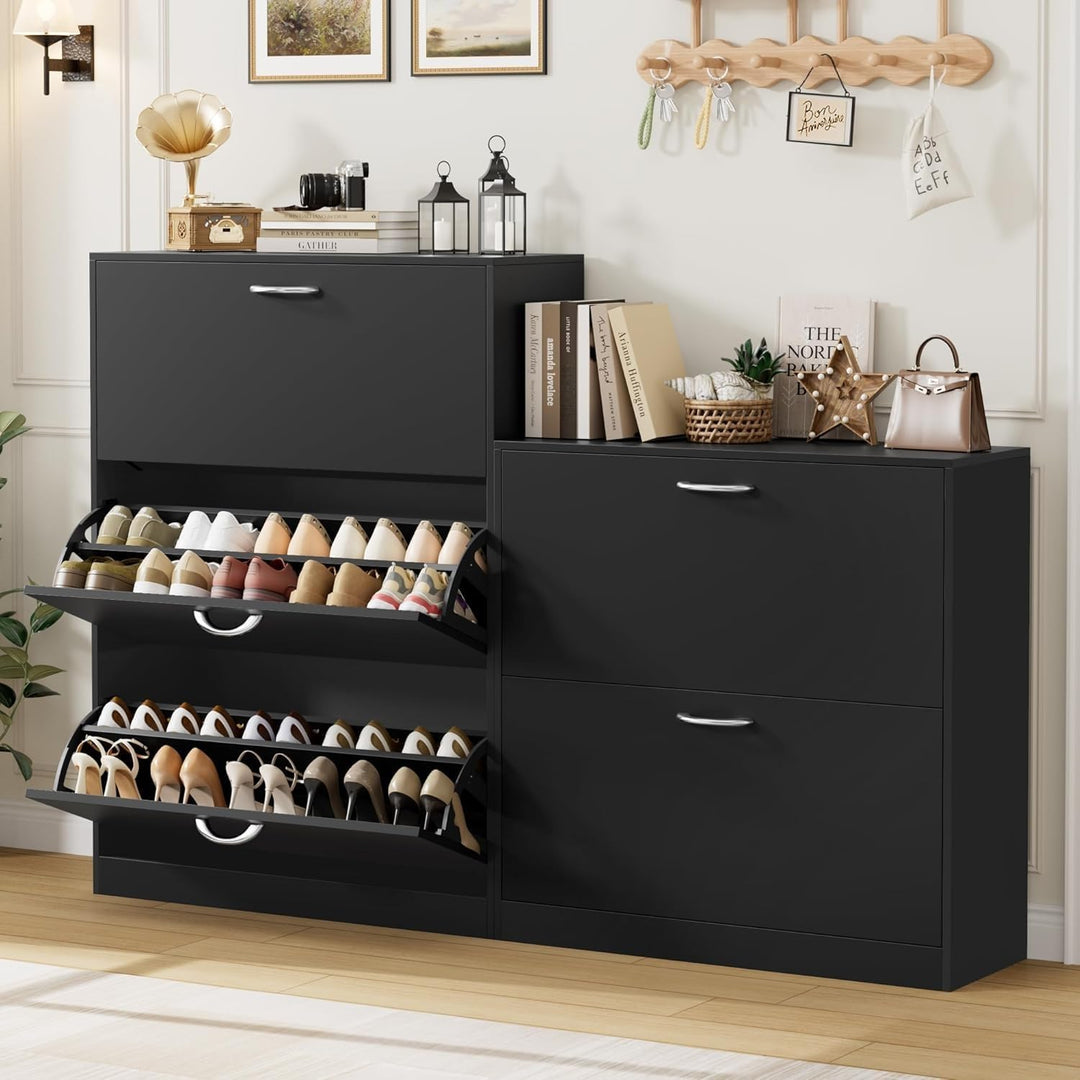 FirFurd Schuhschrank schwarz mit Schuhkipper für 12-24 Parre, Schuhregal platzsparend für Schuhaufbe