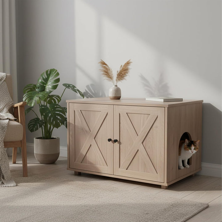 Relaxdays Katzenschrank für Katzentoilette, Separate Trennwand, Eingang, Katzenklo verstecken, HBT 5