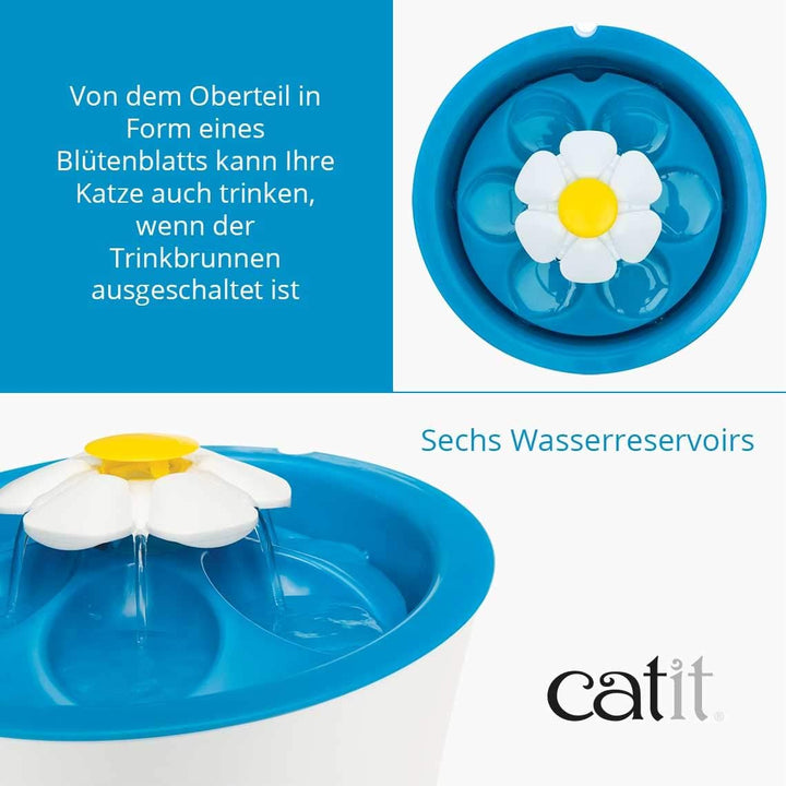 Catit Flower Fountain, Blumentrinkbrunnen mit LED für Katzen, 3L, weiss/blau